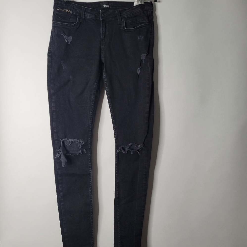 Eksept Distressed Moto Black Slim Fit Low Rise Skinny Jeans Size 27